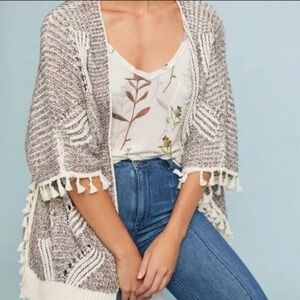 Anthropologie Fringe Sweater Poncho Shawl Cardigan One Size